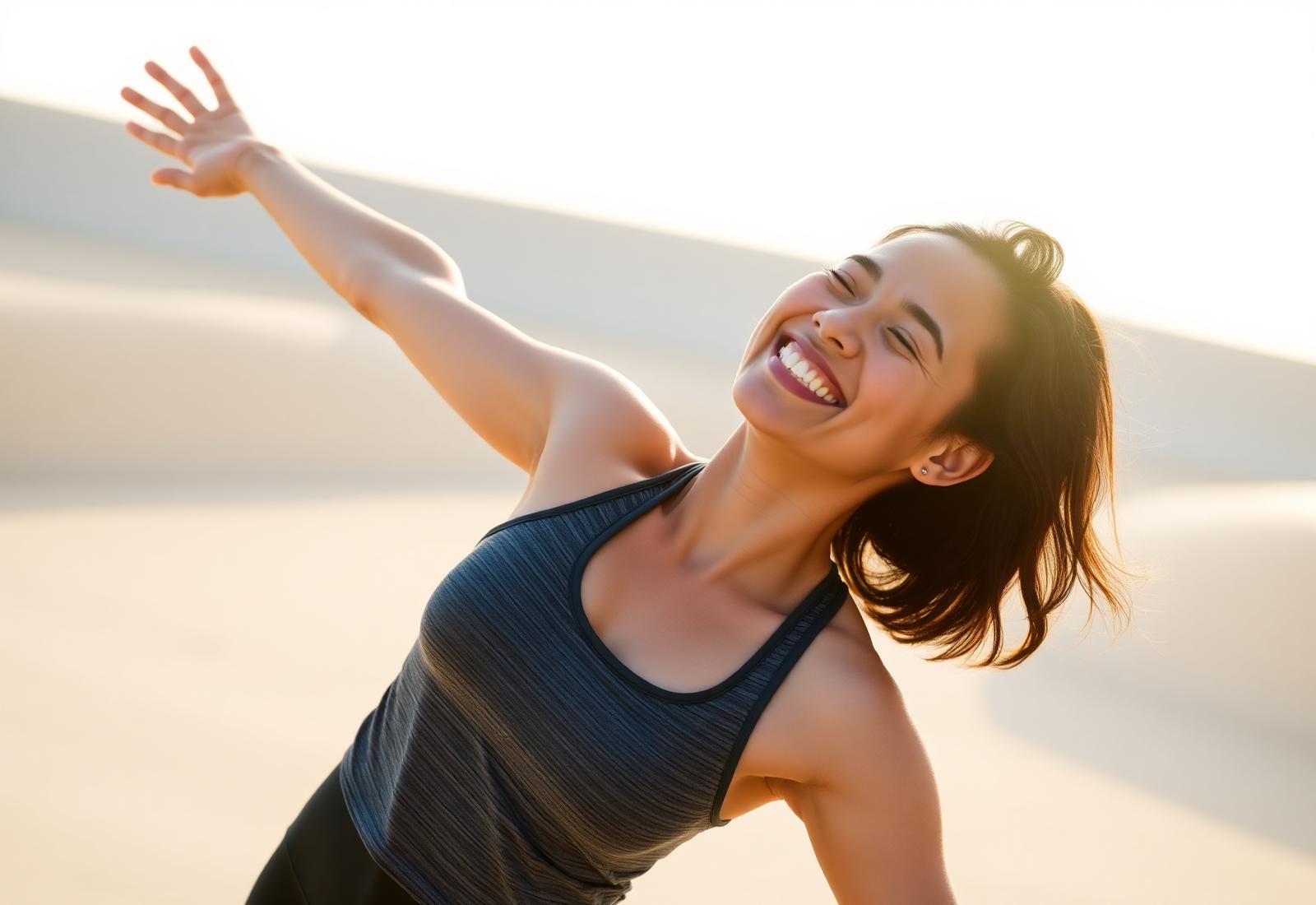 Happy woman stretching outdoors in Singapore